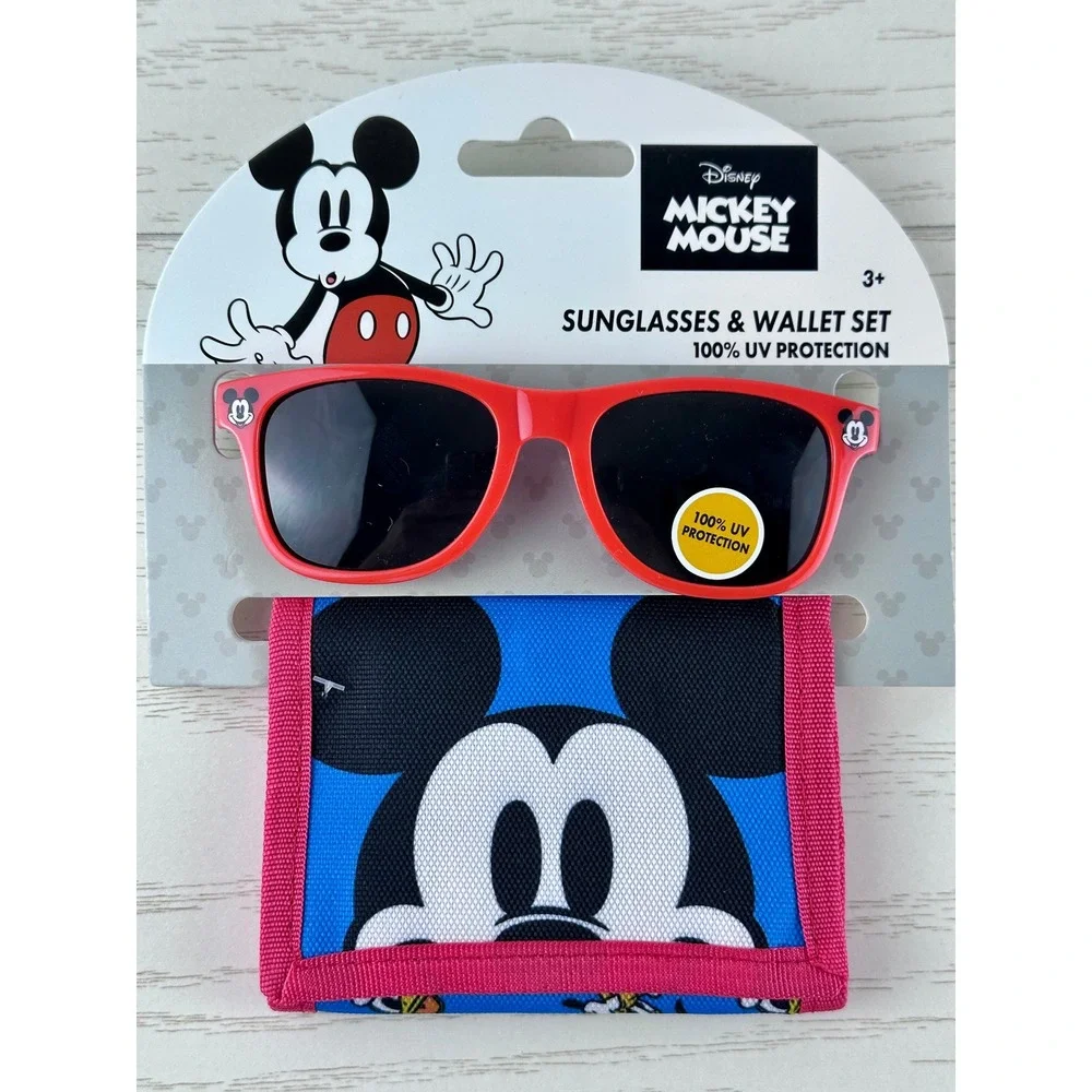 Disney Mickey Mouse Kids‎ Sunglasses and Wallet Set Red Blue UV Protection NEW